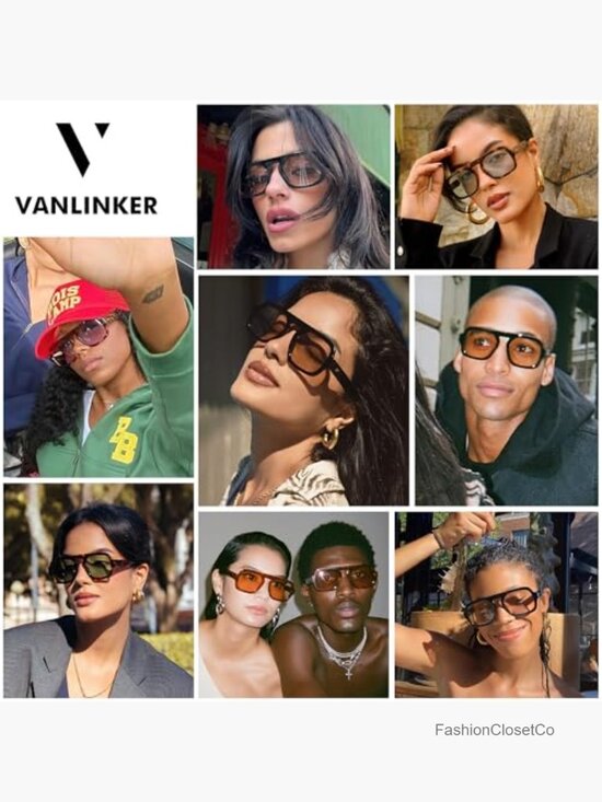 Retro Square Aviator Sunglasses Oversized Flat Top Rectangle UV400 Protection main image 6
